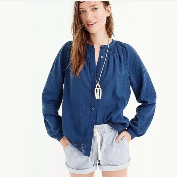 Point Sur Peasant Top In Windowpane Cotton Voile - Picture 1 of 5